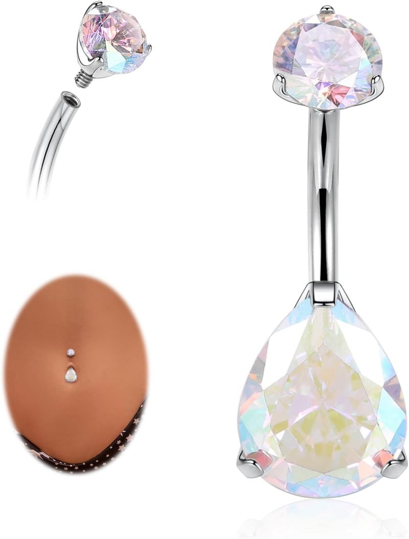 AROWRO Store Gold Belly Button Ring G23 Titanium Hypoallergenic 14G belly ring for Women Men Teardrop Navel Piercing Jewelry 10mm Barbell With Cubic Zircon - Image 1